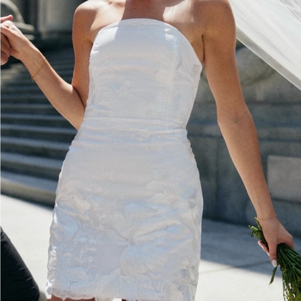 Park and fifth white floral strapless mini dress